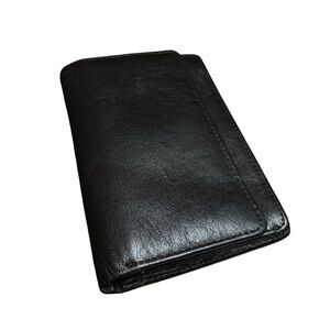 Wilsons Leather Black/Brown Trifold Wallet Genuine Leather Zip Pocket, ID Window